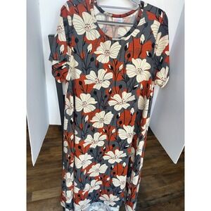 LuLaRoe Carly Dress Womens XL Grey Orange Floral High Low Swing Excellent